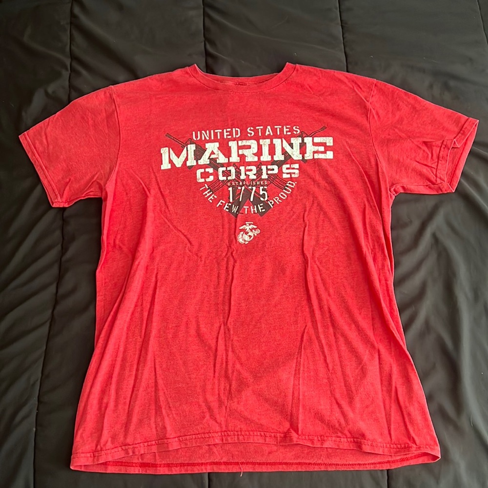 Red USMC t-shirt.